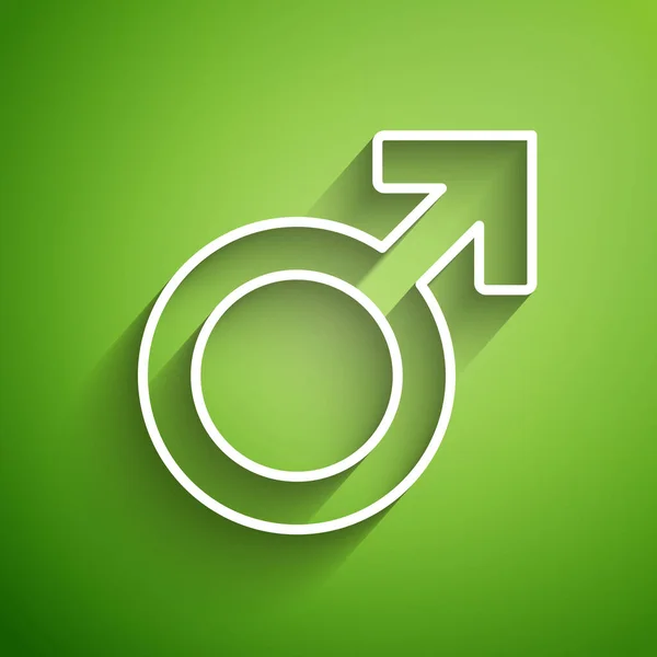 Linea bianca icona simbolo di genere maschile isolato su sfondo verde. Illustrazione vettoriale — Vettoriale Stock