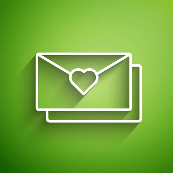 Línea blanca sobre con el icono del corazón de San Valentín aislado sobre fondo verde. Mensaje amor. Carta de amor y romance. Ilustración vectorial — Archivo Imágenes Vectoriales