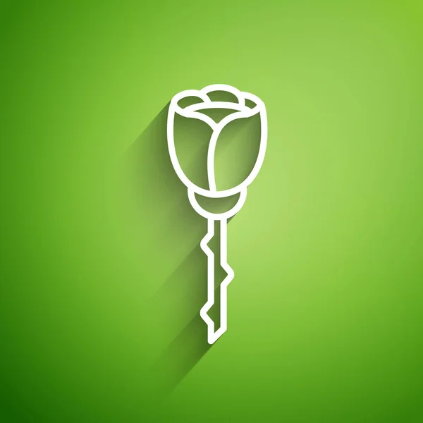 Witte lijn Bloem roos pictogram geïsoleerd op groene achtergrond. Vector Illustratie — Stockvector