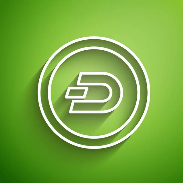 Linea bianca Cryptocurrency moneta Dash icona isolata su sfondo verde. Moneta digitale. Simbolo Altcoin. Blockchain basato cripto valuta sicura. Illustrazione vettoriale — Vettoriale Stock