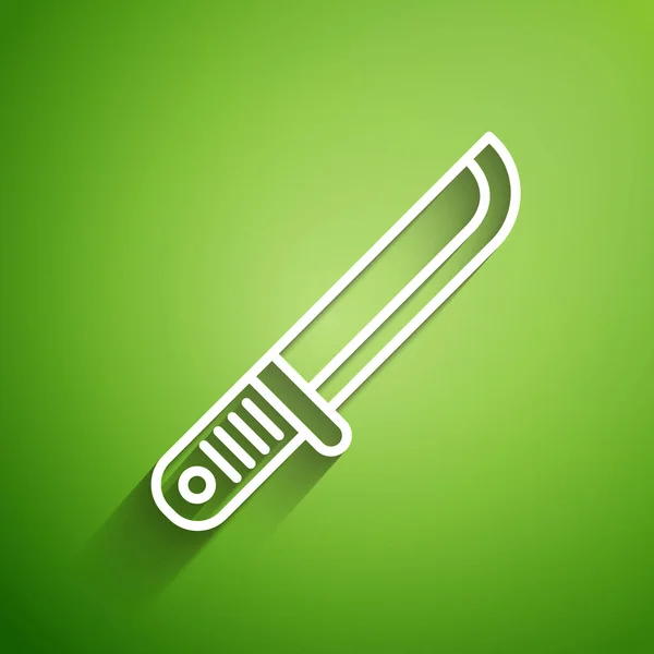 Línea blanca Hunter cuchillo icono aislado sobre fondo verde. Cuchillo del ejército. Ilustración vectorial — Vector de stock