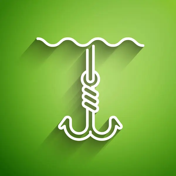 Weiße Leine Angelhaken unter Wasser Symbol isoliert auf grünem Hintergrund. Angeln. Vektorillustration — Stockvektor