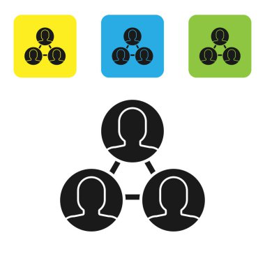 Siyah Proje ekip taban simgesi beyaz arkaplanda izole edildi. İş analizi ve planlama, danışmanlık, takım çalışması, proje yönetimi. Renkli kare düğmeleri ayarlayın. Vektör İllüstrasyonu
