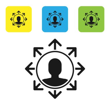 Siyah Proje ekip taban simgesi beyaz arkaplanda izole edildi. İş analizi ve planlama, danışmanlık, takım çalışması, proje yönetimi. Renkli kare düğmeleri ayarlayın. Vektör İllüstrasyonu