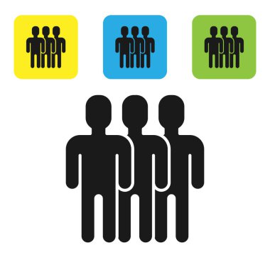 Siyah kullanıcılar Grup simgesi beyaz arka planda yalıtılmış. İnsan grubu simgesi. İş avatar sembolü-kullanıcılar profil simgesi. Set simgeleri renkli kare düğmeler. Vektör Illustration