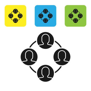 Siyah Proje ekip taban simgesi beyaz arkaplanda izole edildi. İş analizi ve planlama, danışmanlık, takım çalışması, proje yönetimi. Renkli kare düğmeleri ayarlayın. Vektör İllüstrasyonu