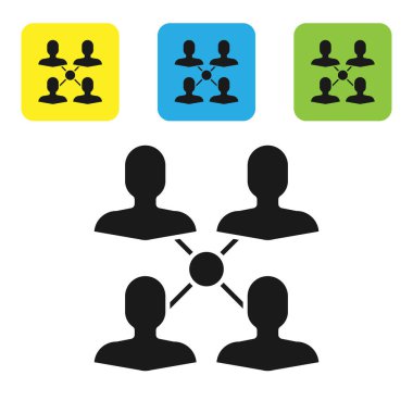 Siyah Proje ekip taban simgesi beyaz arkaplanda izole edildi. İş analizi ve planlama, danışmanlık, takım çalışması, proje yönetimi. Renkli kare düğmeleri ayarlayın. Vektör İllüstrasyonu