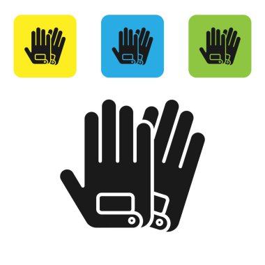 Siyah Eldiven simgesi beyaz arkaplanda izole edildi. Olağanüstü bir spor. Spor malzemeleri. Renkli kare düğmeleri ayarlayın. Vektör İllüstrasyonu