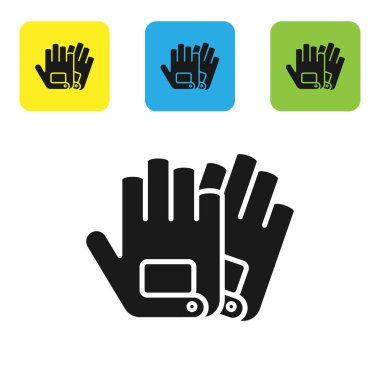 Siyah Eldiven simgesi beyaz arkaplanda izole edildi. Olağanüstü bir spor. Spor malzemeleri. Renkli kare düğmeleri ayarlayın. Vektör İllüstrasyonu