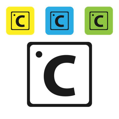 Siyah Celsius simgesi beyaz arkaplanda izole edilmiş. Renkli kare düğmeleri ayarlayın. Vektör İllüstrasyonu