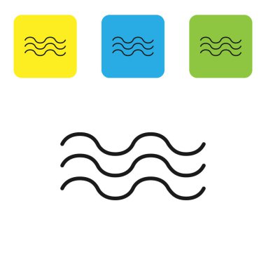 Siyah Dalgalar simgesi beyaz arkaplanda izole edildi. Renkli kare düğmeleri ayarlayın. Vektör İllüstrasyonu