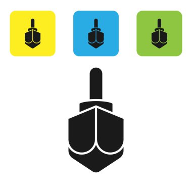 Beyaz arkaplanda siyah Hanuka dreidel simgesi izole edildi. Renkli kare düğmeleri ayarlayın. Vektör İllüstrasyonu