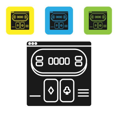 Siyah Online poker masası simgesi beyaz arkaplanda izole edildi. İnternetteki kumarhane. Renkli kare düğmeleri ayarlayın. Vektör İllüstrasyonu