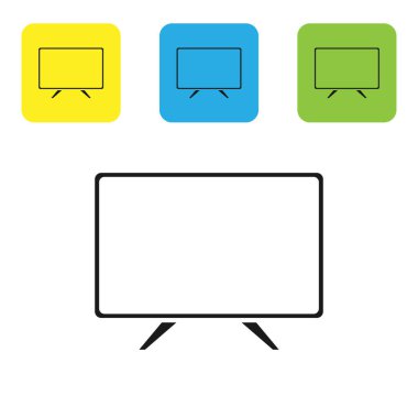 Siyah Akıllı TV simgesi beyaz arkaplanda izole edildi. Televizyon tabelası. Renkli kare düğmeleri ayarlayın. Vektör İllüstrasyonu