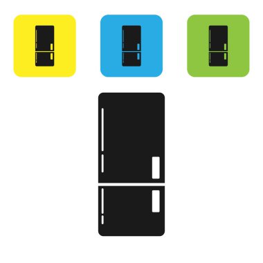 Siyah Buzdolabı simgesi beyaz arkaplanda izole edildi. Buzdolabı buzdolabı. Ev aletleri ve aletler. Renkli kare düğmeleri ayarlayın. Vektör İllüstrasyonu