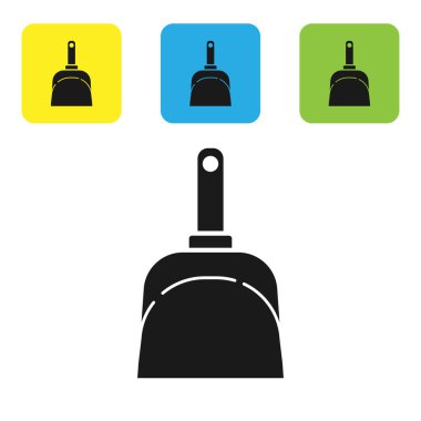 Siyah Dustpan simgesi beyaz arka planda izole. Kepçe hizmetlerini temizliyorum. Set simgeleri renkli kare düğmeler. Vektör Illustration