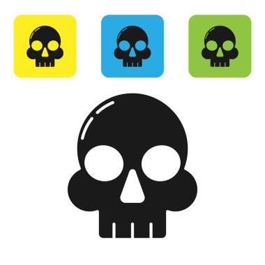 Siyah Kafatası simgesi beyaz arkaplanda izole edildi. Mutlu Cadılar Bayramı Partisi. Renkli kare düğmeleri ayarlayın. Vektör İllüstrasyonu