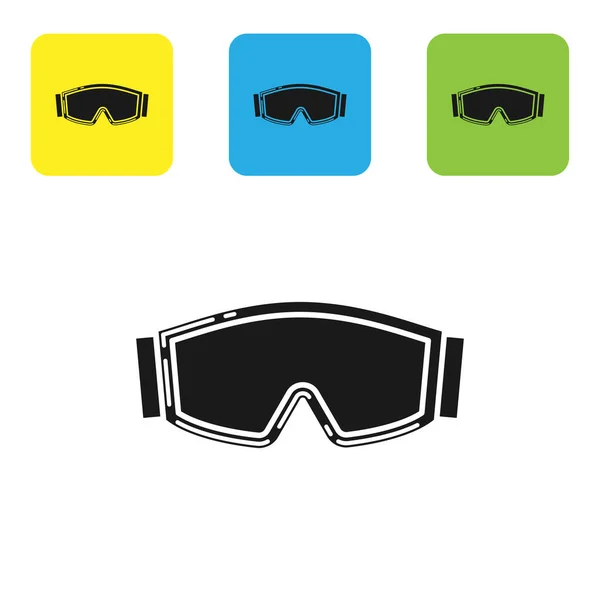 Ícone de óculos de esqui preto isolado no fundo branco. Desporto extremo. Equipamento desportivo. Definir ícones coloridos botões quadrados. Ilustração vetorial —  Vetores de Stock