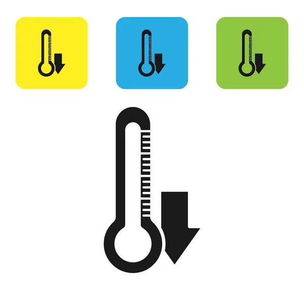 Schwarzes Thermometer-Symbol isoliert auf weißem Hintergrund. setzen Symbole bunte quadratische Tasten. Vektorillustration — Stockvektor