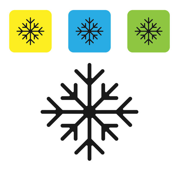 Black Snowflake icon isolated on white background. Set icons colorful square buttons. Vector Illustration