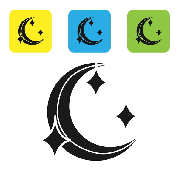 Icono Luna Negra y estrellas aislado sobre fondo blanco. Establecer iconos coloridos botones cuadrados. Ilustración vectorial — Archivo Imágenes Vectoriales