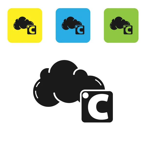 Preto Celsius e ícone de nuvem isolado no fundo branco. Definir ícones coloridos botões quadrados. Ilustração vetorial —  Vetores de Stock