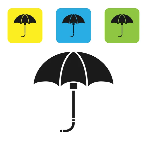 Noir Classique élégant ouvert icône parapluie isolé sur fond blanc. Symbole de protection pluie. Set icônes boutons carrés colorés. Illustration vectorielle — Image vectorielle