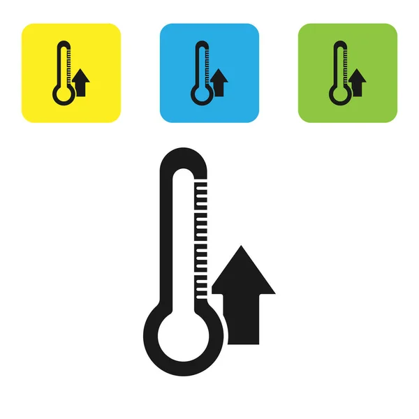 Zwarte thermometer pictogram geïsoleerd op witte achtergrond. Stel pictogrammen kleurrijke vierkante knoppen. Vector Illustratie — Stockvector