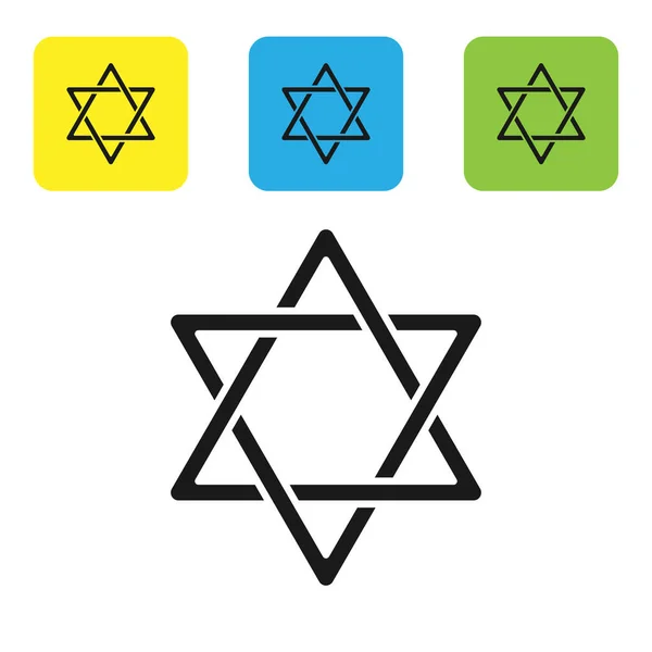 Ікона "Чорна зірка" Давида ізольована на білому тлі. Єврейський символ релігії. Символ Ізраїлю. Встанови ікони барвистими квадратними кнопками. Векторний приклад — стоковий вектор