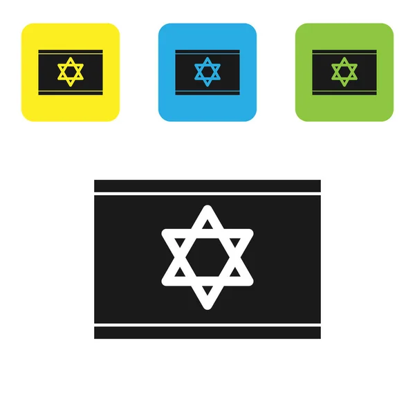 이스라엘의 검은 깃발은 흰 배경에서 분리되었다. 국가 애국자의 상징. 화려 한 사각형 단추를 달아 놓는다. 벡터 일러스트 — 스톡 벡터