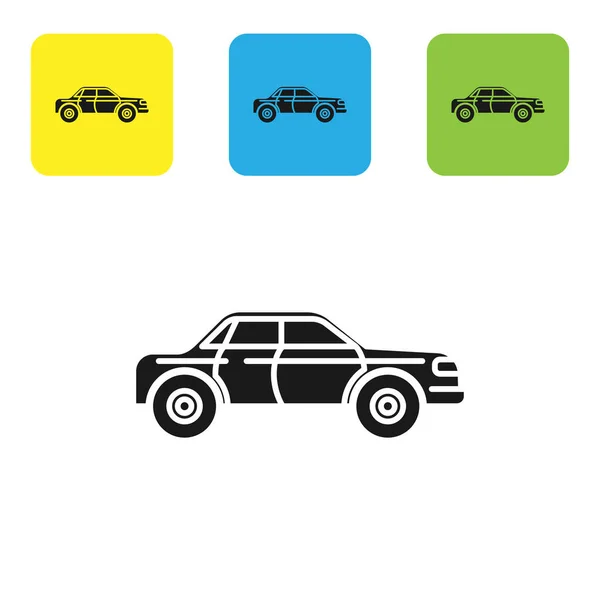 Icono de coche sedán negro aislado sobre fondo blanco. Establecer iconos coloridos botones cuadrados. Ilustración vectorial — Vector de stock