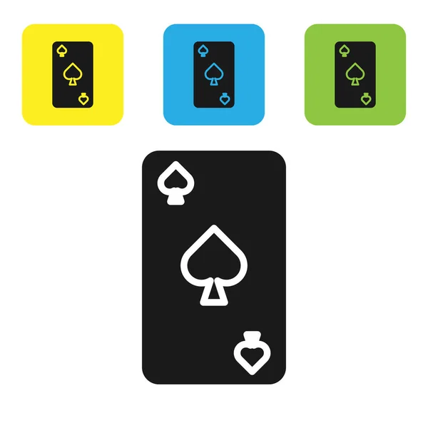 Beyaz arkaplanda izole edilmiş maça sembollü siyah oyun kartı. Kumarhane kumarı. Renkli kare düğmeleri ayarlayın. Vektör İllüstrasyonu — Stok Vektör