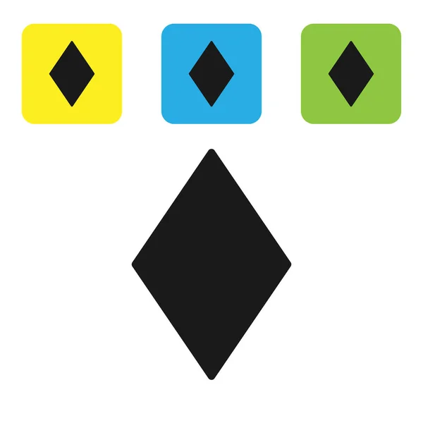다이아몬드 상징 아이콘 이 있는 검정 색 카드가 흰색 배경에 분리되어 있습니다. 카지노 도박. 화려 한 사각형 단추를 달아 놓는다. 벡터 일러스트 — 스톡 벡터