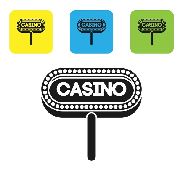 Ikona tablicy sygnalizacyjnej Black Casino na białym tle. Zestaw ikon kolorowe przyciski kwadratowe. Ilustracja wektora — Wektor stockowy