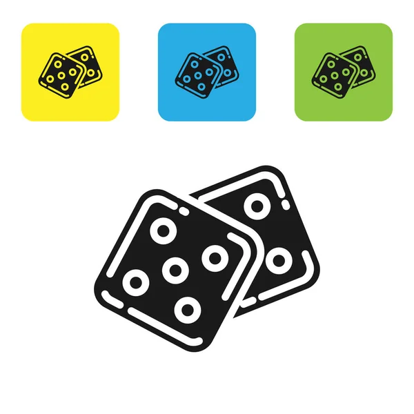 Schwarzes Würfelsymbol auf weißem Hintergrund. Casino-Glücksspiel. setzen Symbole bunte quadratische Tasten. Vektorillustration — Stockvektor