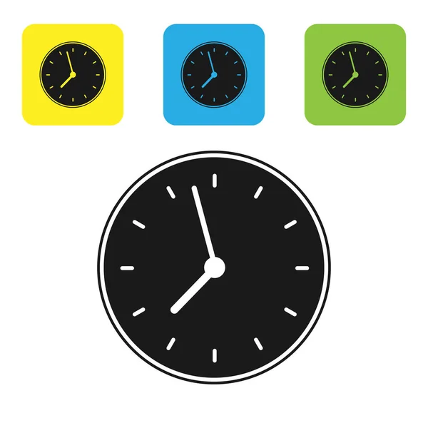 Icône Horloge noire isolée sur fond blanc. Symbole temporel. Set icônes boutons carrés colorés. Illustration vectorielle — Image vectorielle