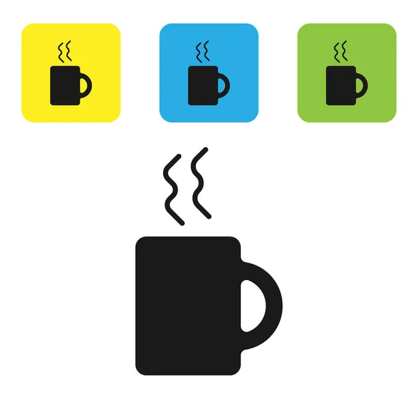 Icono de taza de café negro aislado sobre fondo blanco. Taza de té. Café caliente. Establecer iconos coloridos botones cuadrados. Ilustración vectorial — Vector de stock