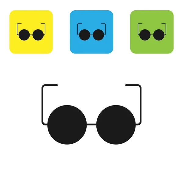 Icône de lunettes noires isolée sur fond blanc. Symbole de monture de lunettes. Set icônes boutons carrés colorés. Illustration vectorielle — Image vectorielle