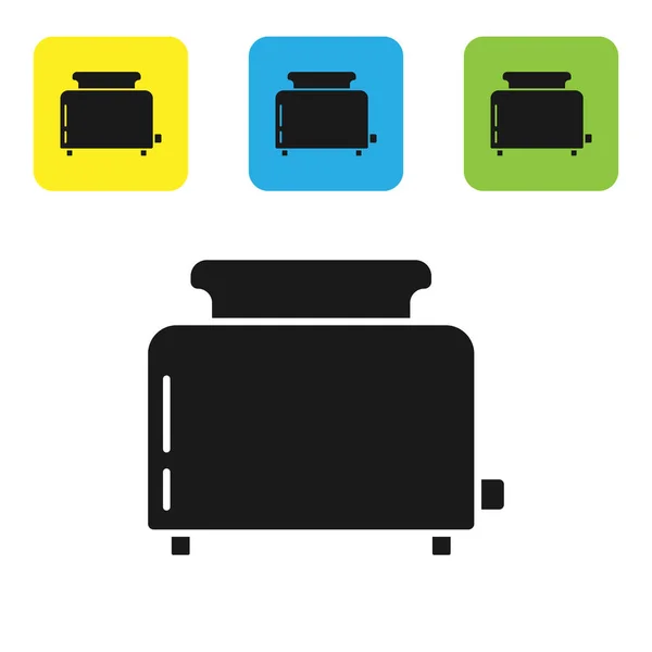 Grille-pain noir avec icône de toasts isolé sur fond blanc. Set icônes boutons carrés colorés. Illustration vectorielle — Image vectorielle