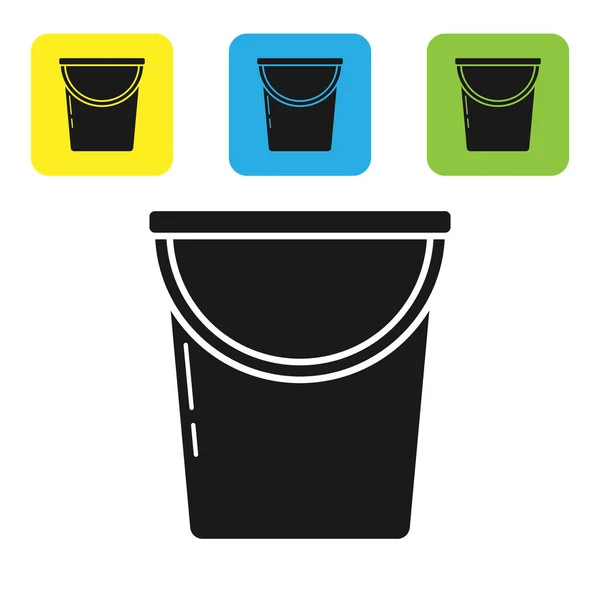 Black Bucket icon isolated on white background. Set icons colorful square buttons. Vector Illustration — Stock Vector