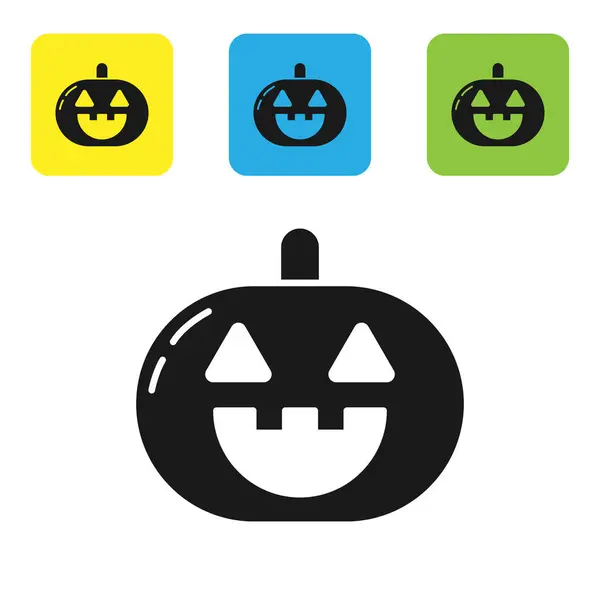 Zwarte pompoen pictogram geïsoleerd op witte achtergrond. Gelukkig Halloween feest. Stel pictogrammen kleurrijke vierkante knoppen. Vector Illustratie — Stockvector