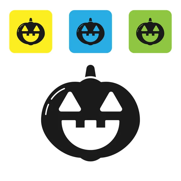 Czarna ikona dyni izolowana na białym tle. Wesołego Halloween. Zestaw ikon kolorowe przyciski kwadratowe. Ilustracja wektora — Wektor stockowy