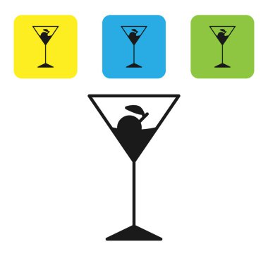 Siyah Martini cam ikonu beyaz arka planda izole edilmiş. Kokteyl ikonu. Şarap kadehi ikonu. Renkli kare düğmeleri ayarlayın. Vektör İllüstrasyonu