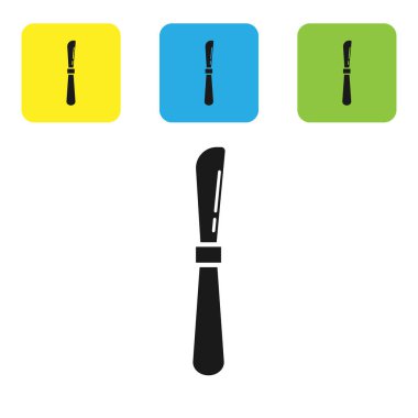 Siyah bıçak simgesi beyaz arka planda izole. Çatal bıçak sembolü. Set simgeleri renkli kare düğmeler. Vektör Illustration