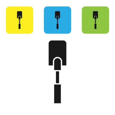 Siyah Spatula simgesi beyaz arkaplanda izole edildi. Mutfak spatula ikonu. Bbq spatula işareti. Barbekü ve ızgara aleti. Renkli kare düğmeleri ayarlayın. Vektör İllüstrasyonu