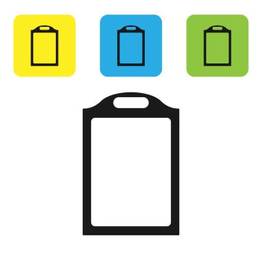 Siyah kesme tahtası simgesi beyaz arkaplanda izole edildi. Kesme tahtası sembolü. Renkli kare düğmeleri ayarlayın. Vektör İllüstrasyonu