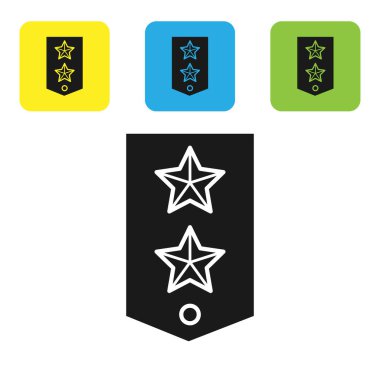 Beyaz arkaplanda siyah sembol izole edildi. Askeri rozet işareti. Renkli kare düğmeleri ayarlayın. Vektör İllüstrasyonu