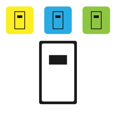 Siyah Polis saldırı kalkanı ikonu beyaz arka planda izole edildi. Renkli kare düğmeleri ayarlayın. Vektör İllüstrasyonu