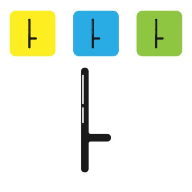 Siyah Polis kauçuk çubuk simgesi beyaz arkaplanda izole edildi. Kauçuk copu. Polis yarasası. Polis ekipmanları. Renkli kare düğmeleri ayarlayın. Vektör İllüstrasyonu