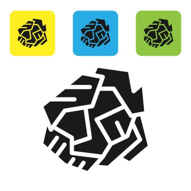 Siyah buruşuk kağıt top ikonu beyaz arkaplanda izole edilmiş. Renkli kare düğmeleri ayarlayın. Vektör İllüstrasyonu